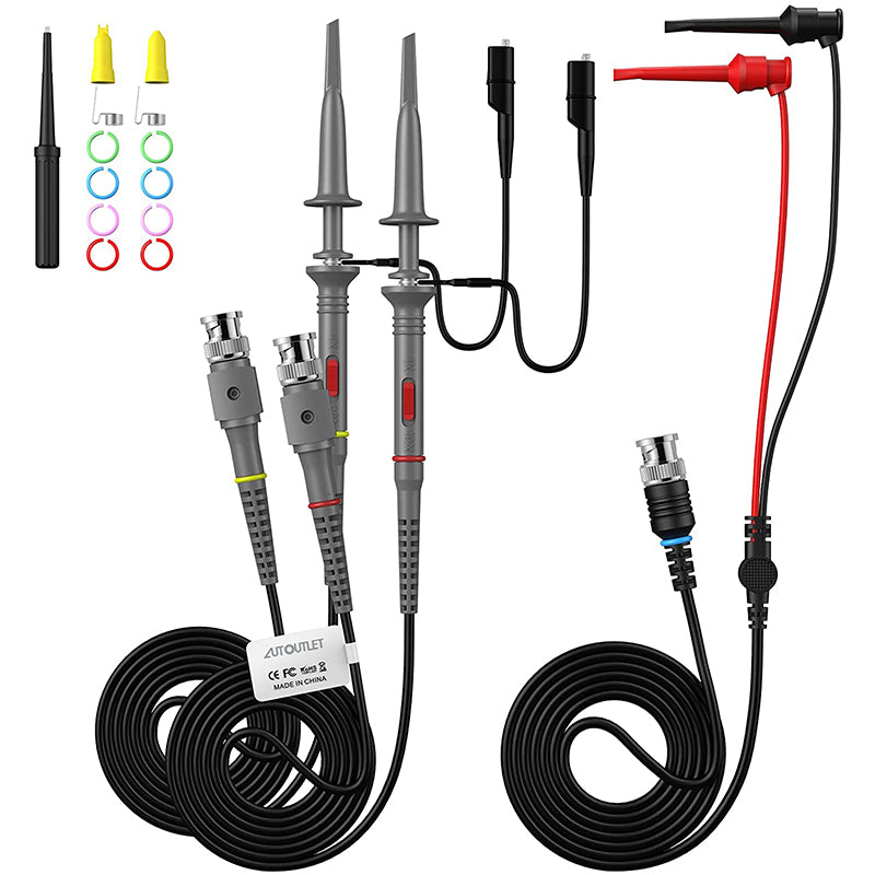YINETTECH P6100 Oszilloskop-Tastkopf Set 100 MHz – 2 Stück, 1x/10x Einstellbar, Universal, Mit Zubehör